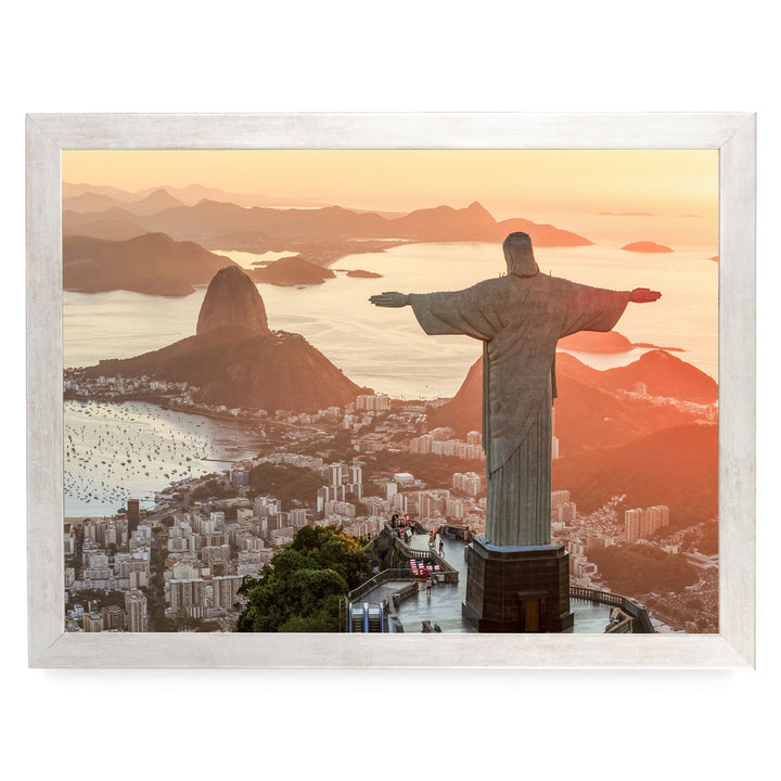 Christ the Redeemer at Golden Hour, Rio de Janeiro, Brazil print in a silver frame without mat