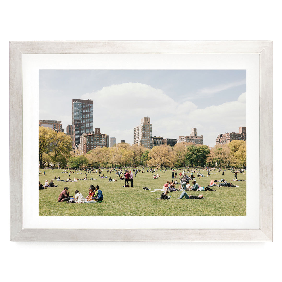 Sheep Meadow, Central Park, New York City print in a silver frame with white mat