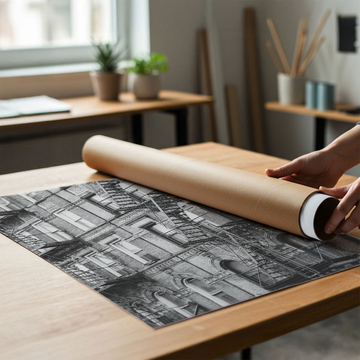 Fire Escapes, New York City – B&amp;W rolled poster print mockup