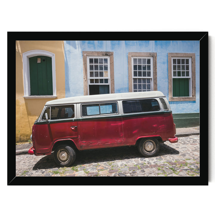 Red Kombi Van, Pelourinho, Salvador, Brazil print in a black frame without mat