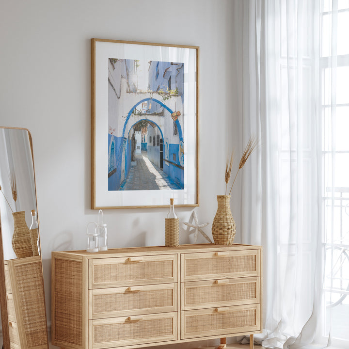 Blue Archways, Chefchaouen, Morocco wall art in a contemporary home