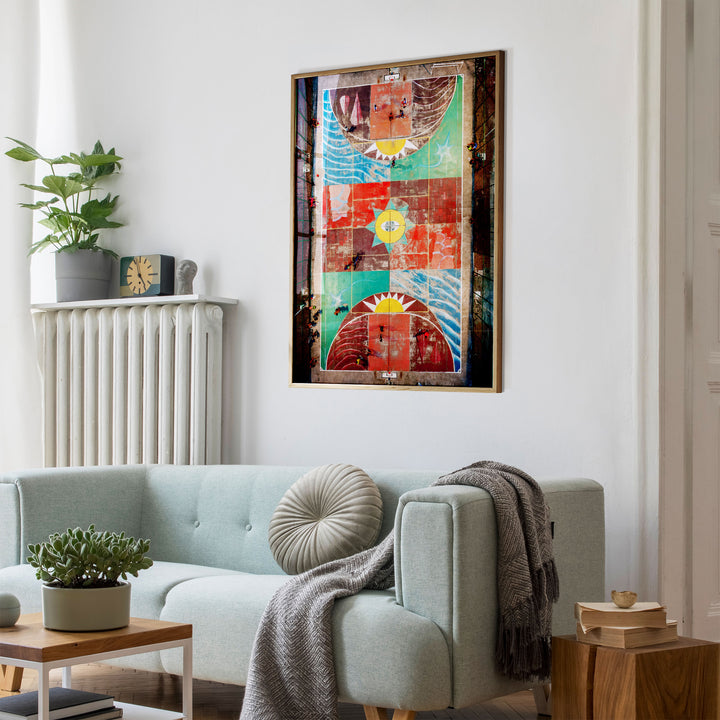Painted Basketball Court from Above, Brazil wall art mockup in an interior