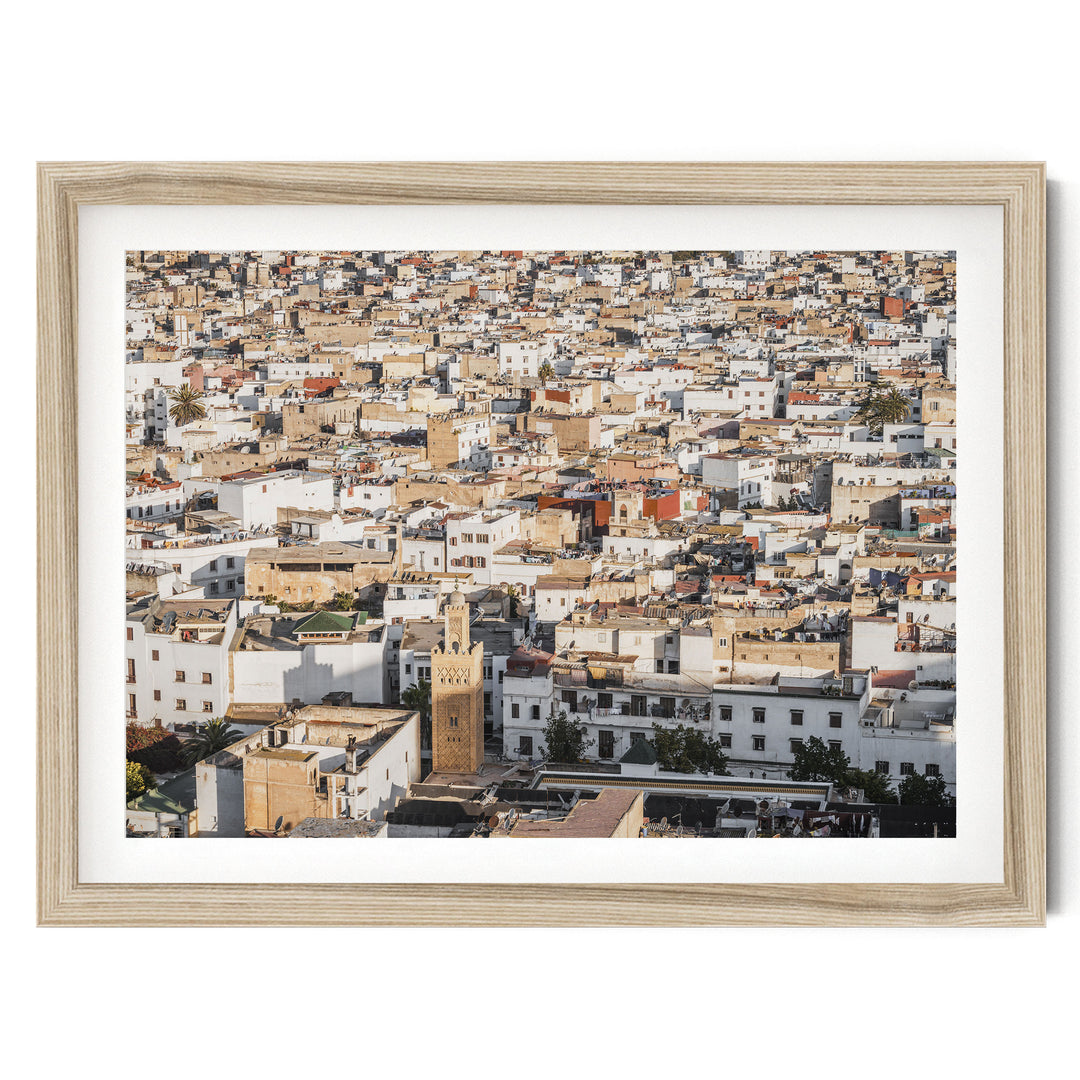 Medina of Rabat from Above, Morocco fine art print in a natural wood frame with white mat