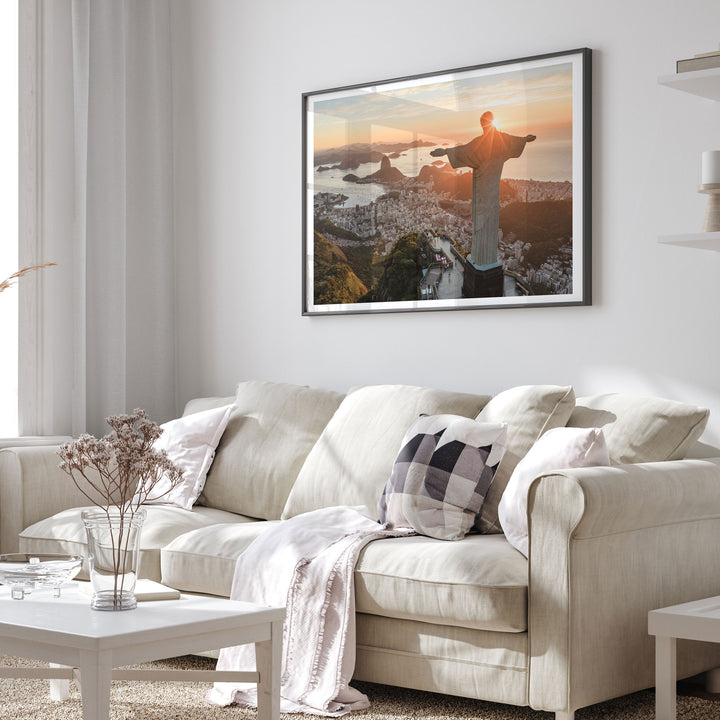 Christ the Redeemer at Sunrise, Rio de Janeiro, Brazil wall art displayed in a room setting