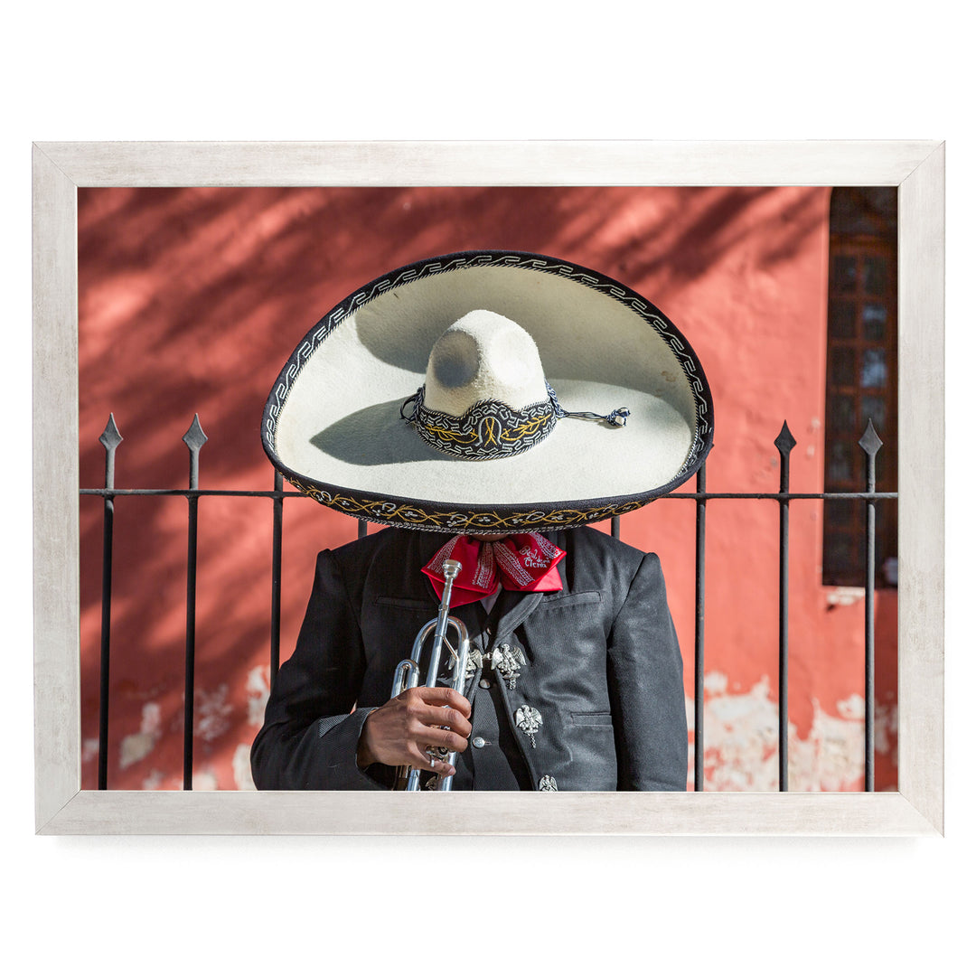 Mexican charro print in a silver frame, no mat