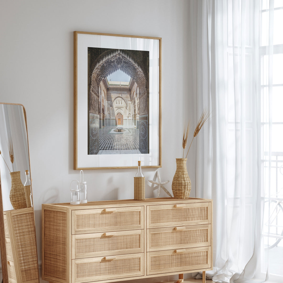 Ornate Madrasa Archway, Fes, Morocco wall art in a contemporary home