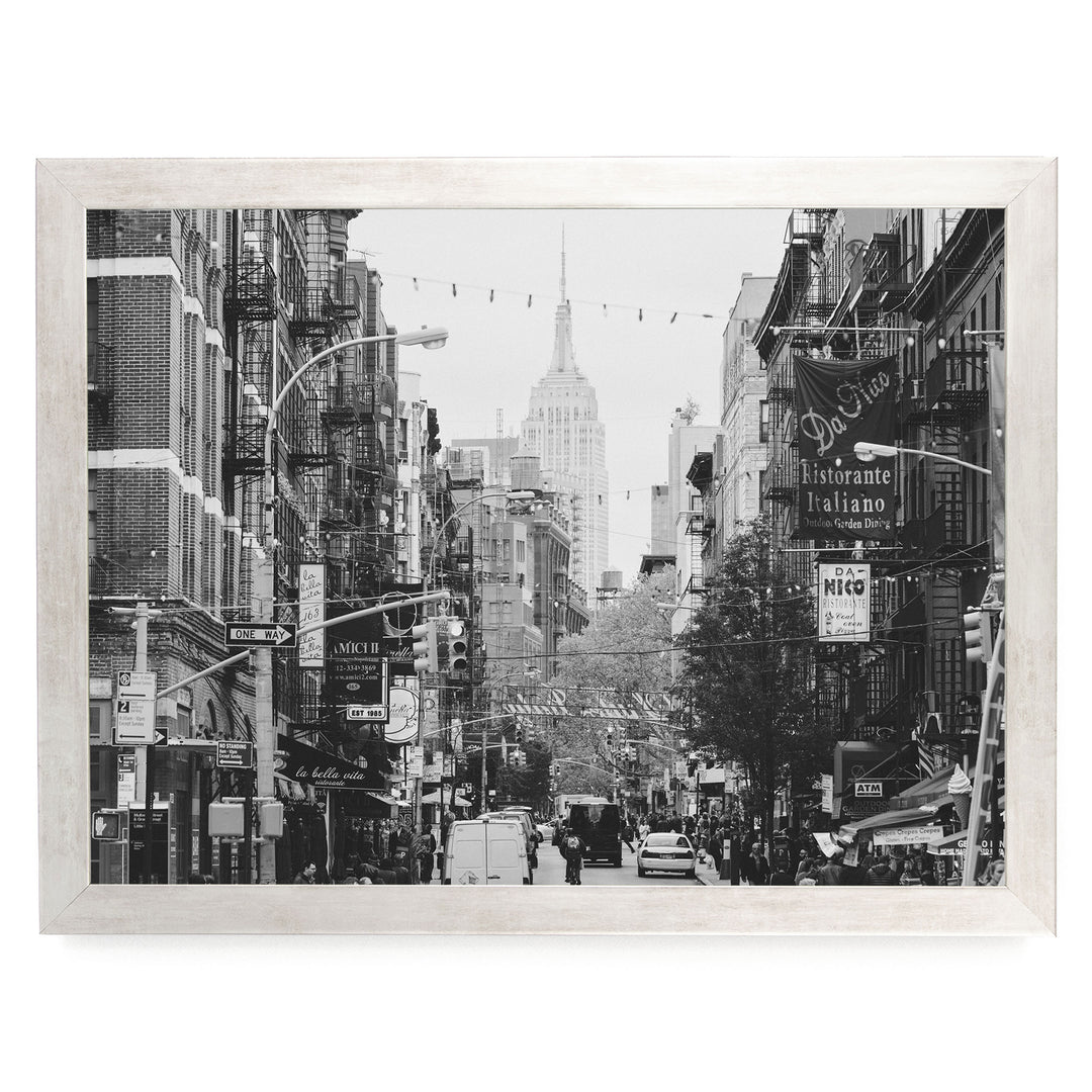 Little Italy and Empire State Building, New York City – B&amp;W print in a silver frame without mat