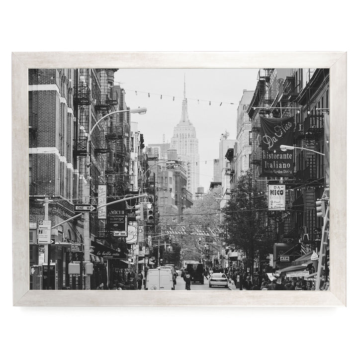 Little Italy and Empire State Building, New York City – B&amp;W print in a silver frame without mat