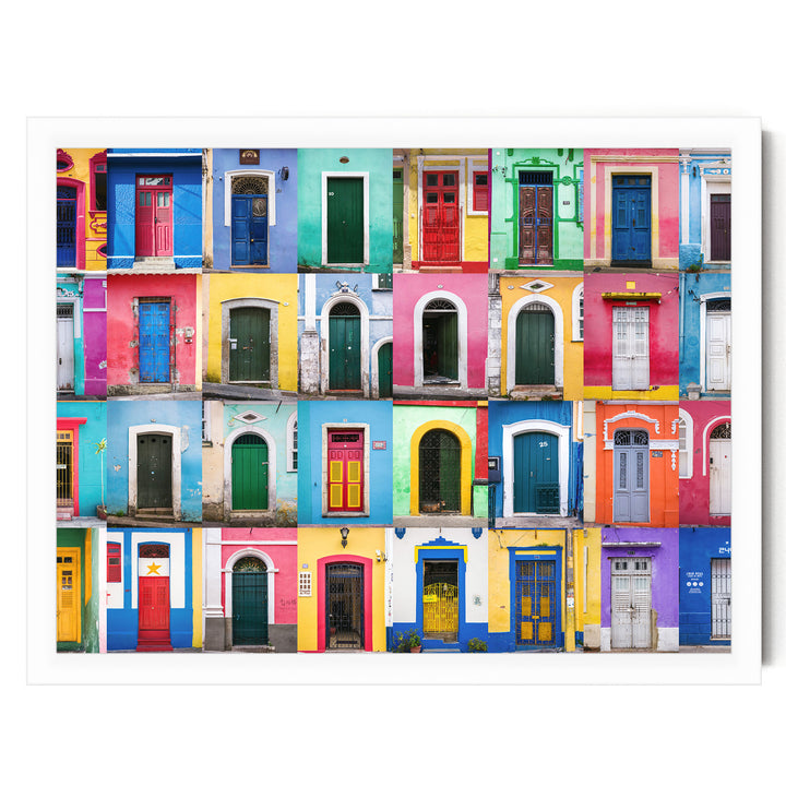 Colorful Doors of Brazil II print in a white frame without mat