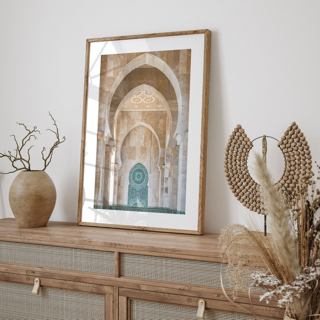 Mosaic Archway, Hassan II Mosque, Casablanca framed print styled on the wall