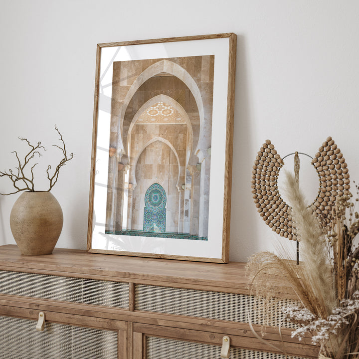 Mosaic Archway, Hassan II Mosque, Casablanca framed print styled on the wall