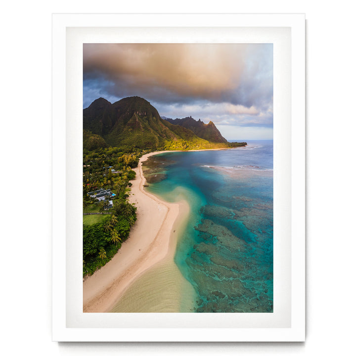 Tunnels Beach I, Kauai, Hawaii print in a white frame with white mat