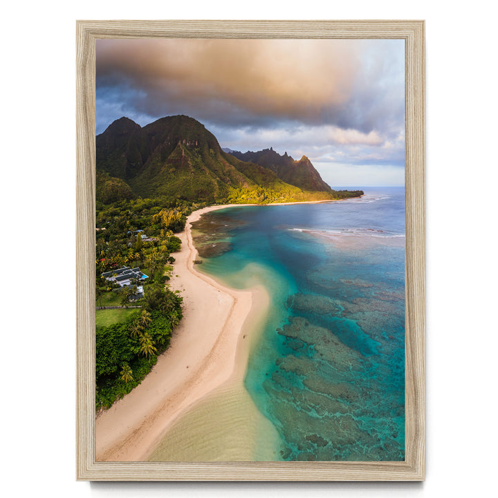 Tunnels Beach I, Kauai, Hawaii print in a natural wood frame without mat