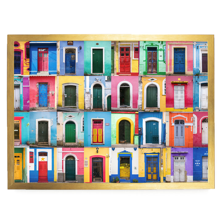 Colorful Doors of Brazil II print in a gold frame without mat