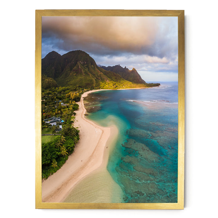 Tunnels Beach I, Kauai, Hawaii print in a gold frame without mat