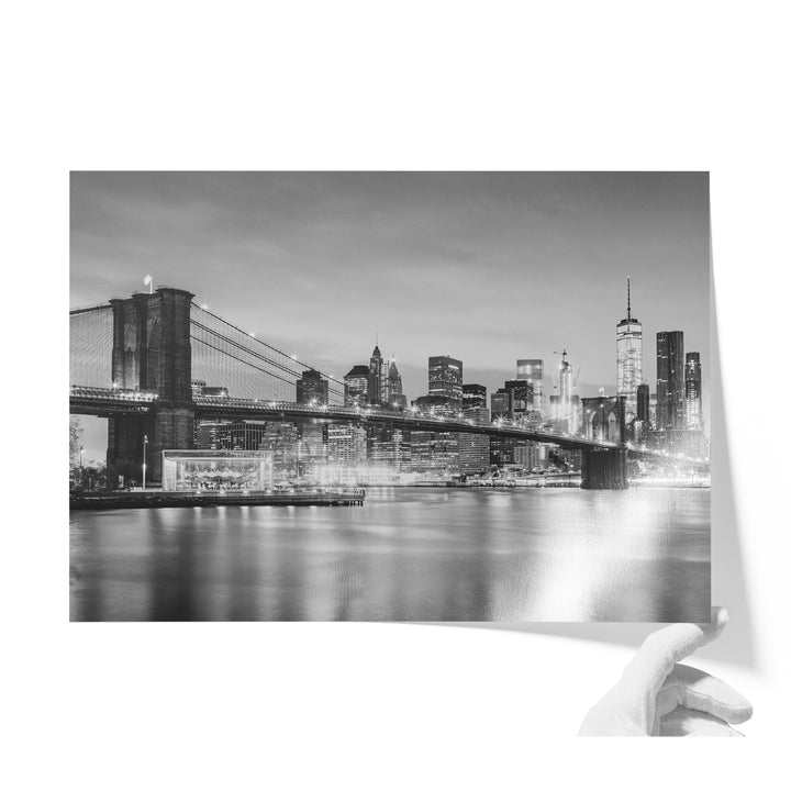 Brooklyn Bridge and Skyline at Dusk, New York City – B&amp;W unframed print on lustre photo paper