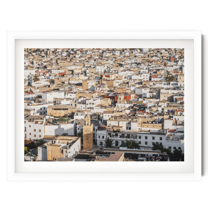 Medina of Rabat from Above, Morocco print in a white frame with white mat