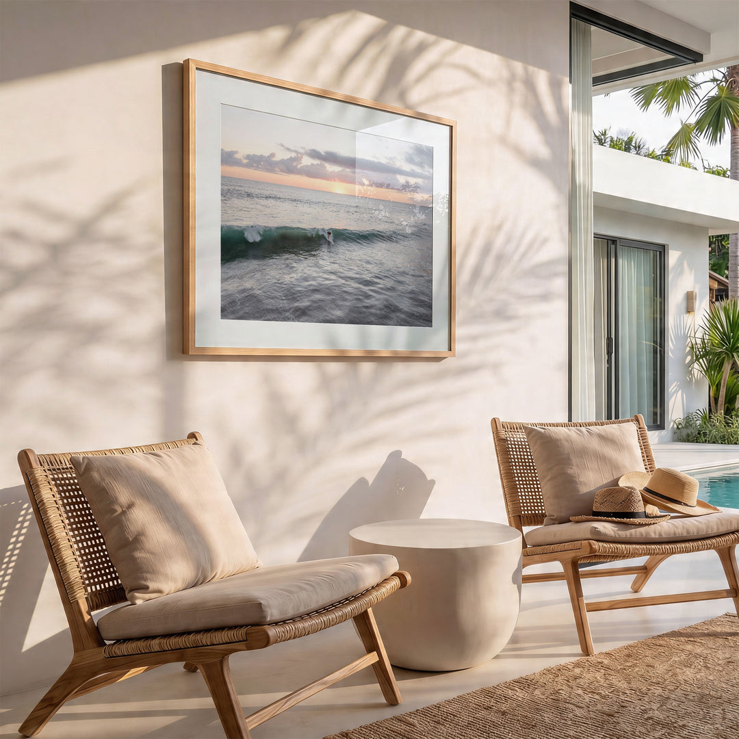 Riding the Wave at Sunset I, Costa Rica wall art in a modern interior