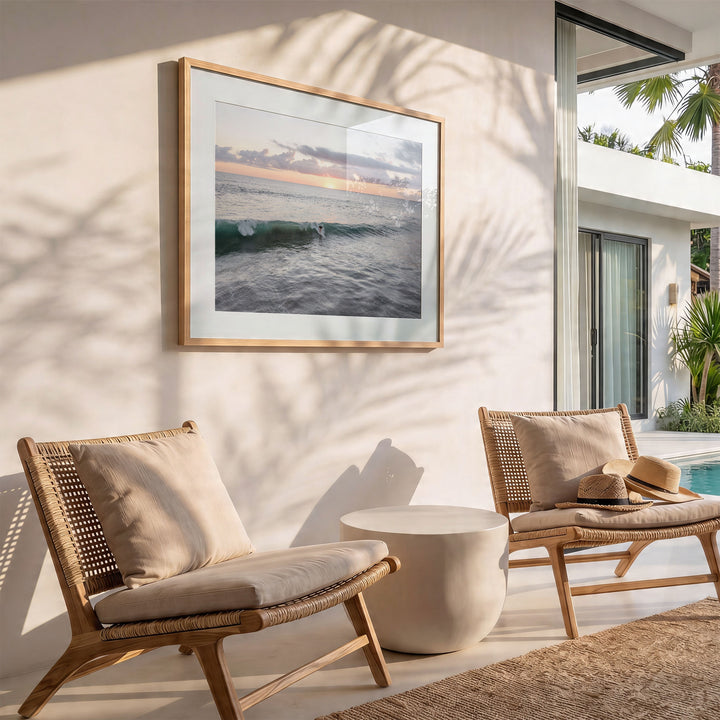Riding the Wave at Sunset I, Costa Rica wall art in a modern interior