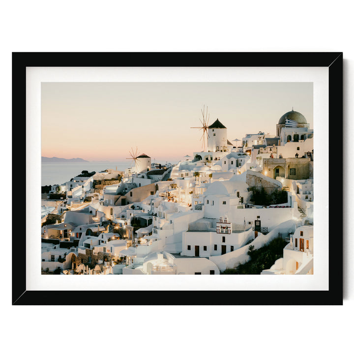 Sunset in Oia IV, Santorini, Greece print in a black frame with white mat