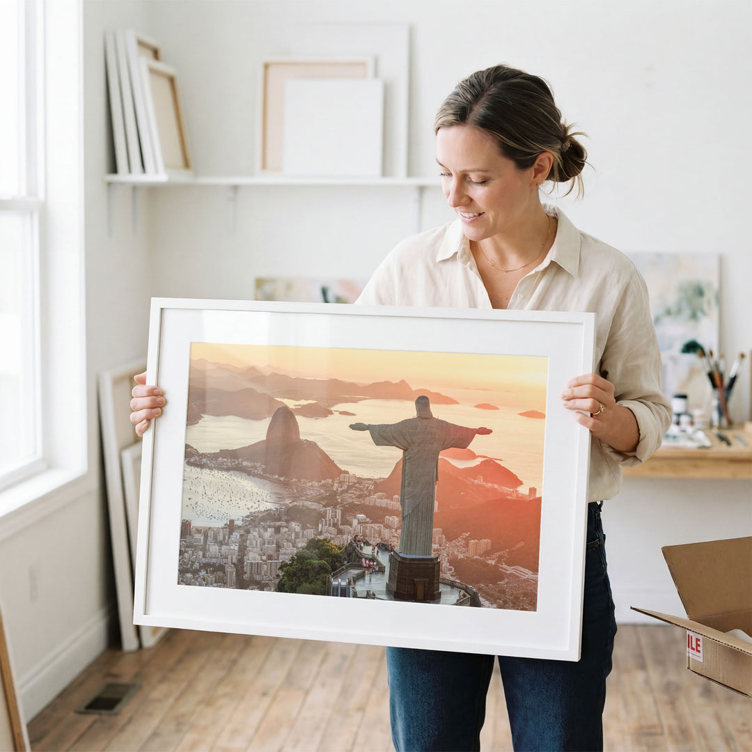 Christ the Redeemer at Golden Hour, Rio de Janeiro, Brazil wall art in a contemporary home