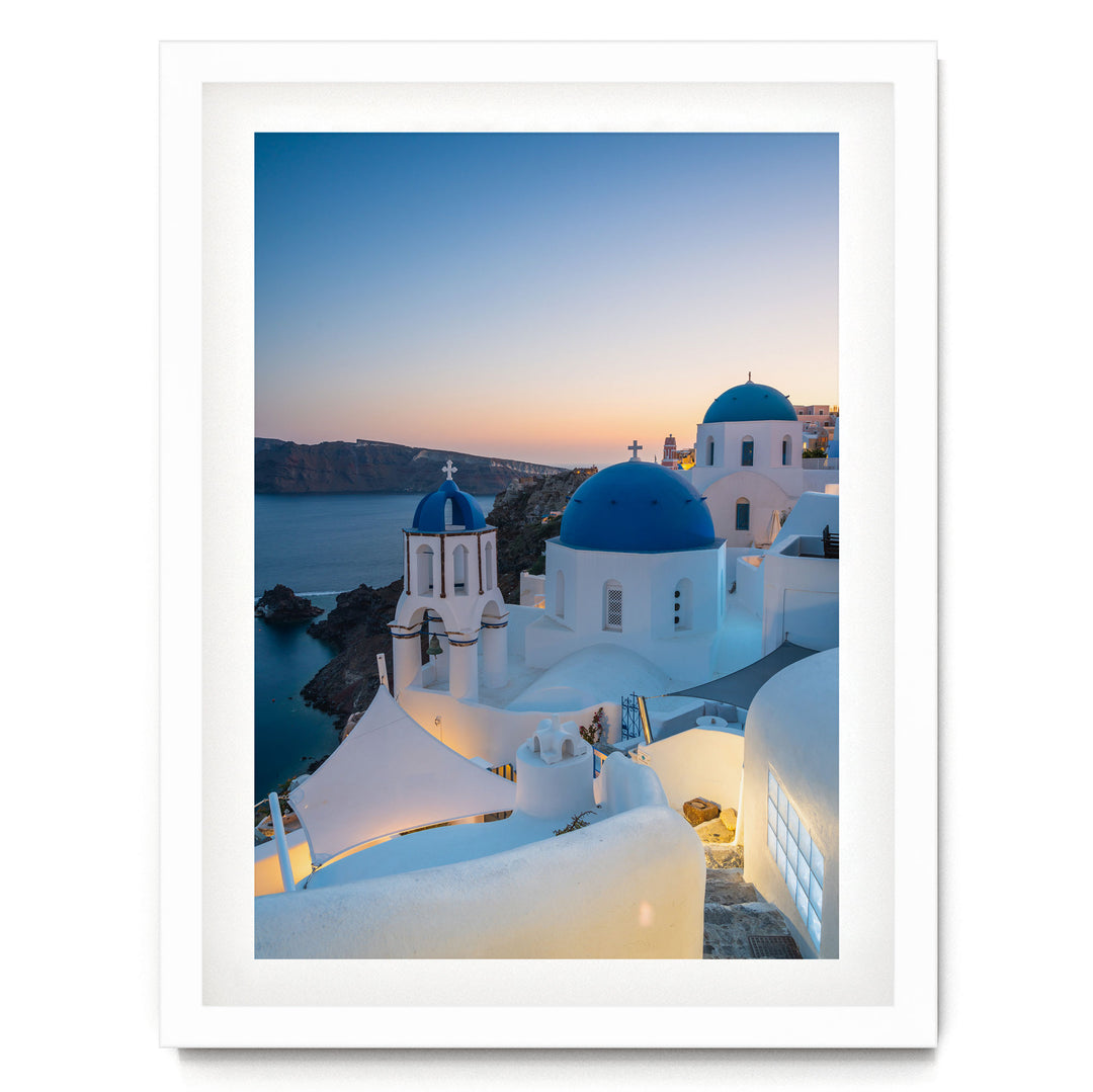 Iconic Santorini III, Oia, Greece print in a white frame with white mat