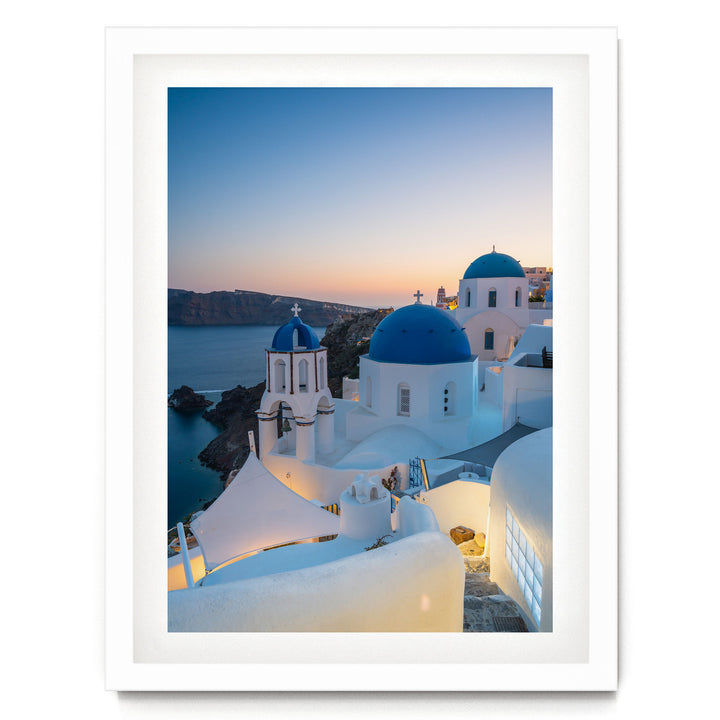 Iconic Santorini III, Oia, Greece print in a white frame with white mat