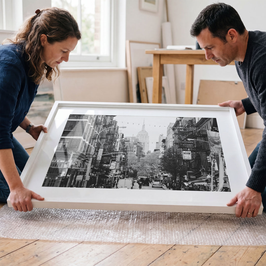 Little Italy and Empire State Building, New York City – B&amp;W framed wall art in a cozy interior