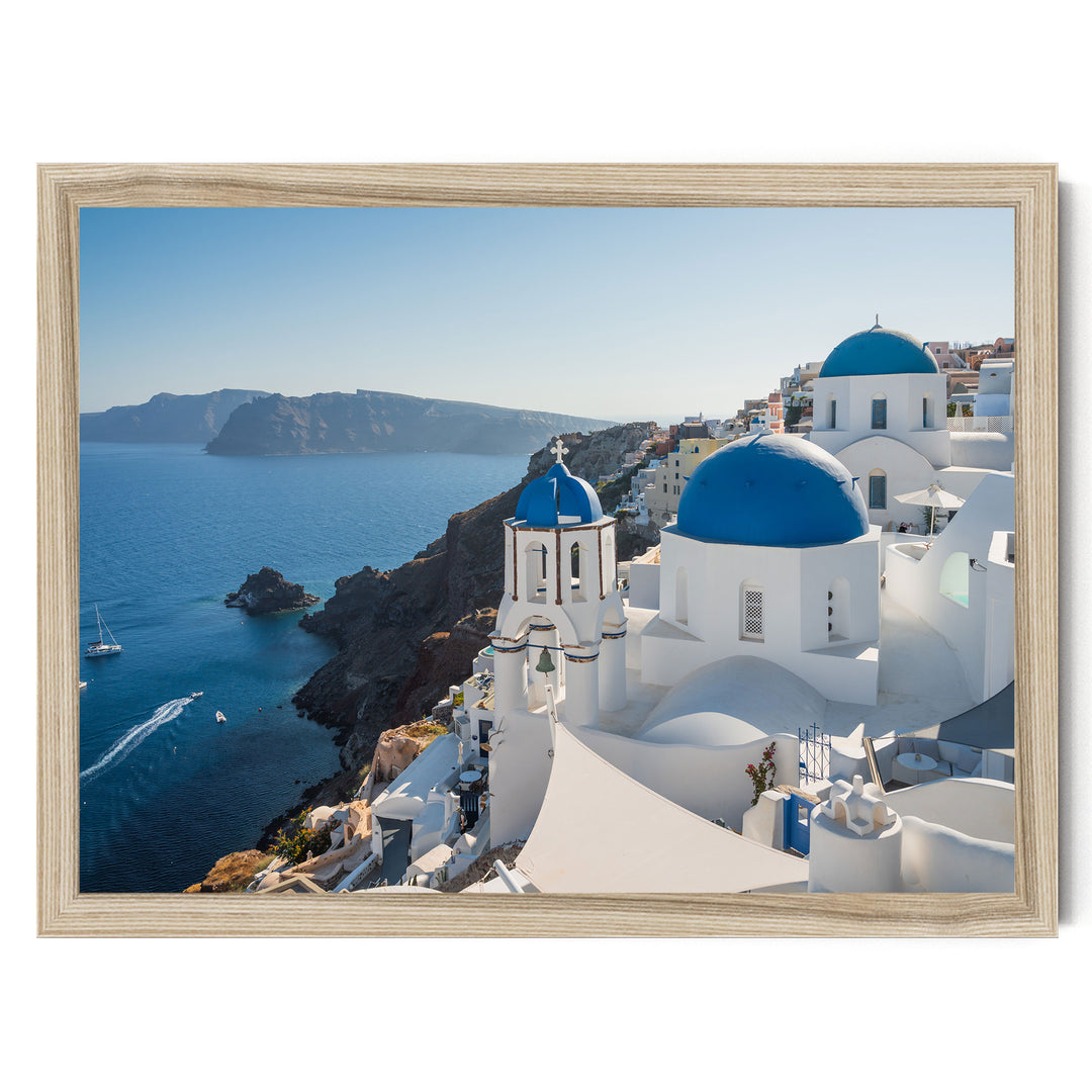 Blue Santorini, Oia, Greece print in a natural wood frame without mat