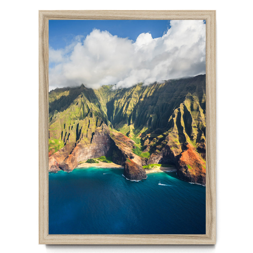 Kauai Cliffs II, Na Pali Coast, Hawaii print in a natural wood frame without mat