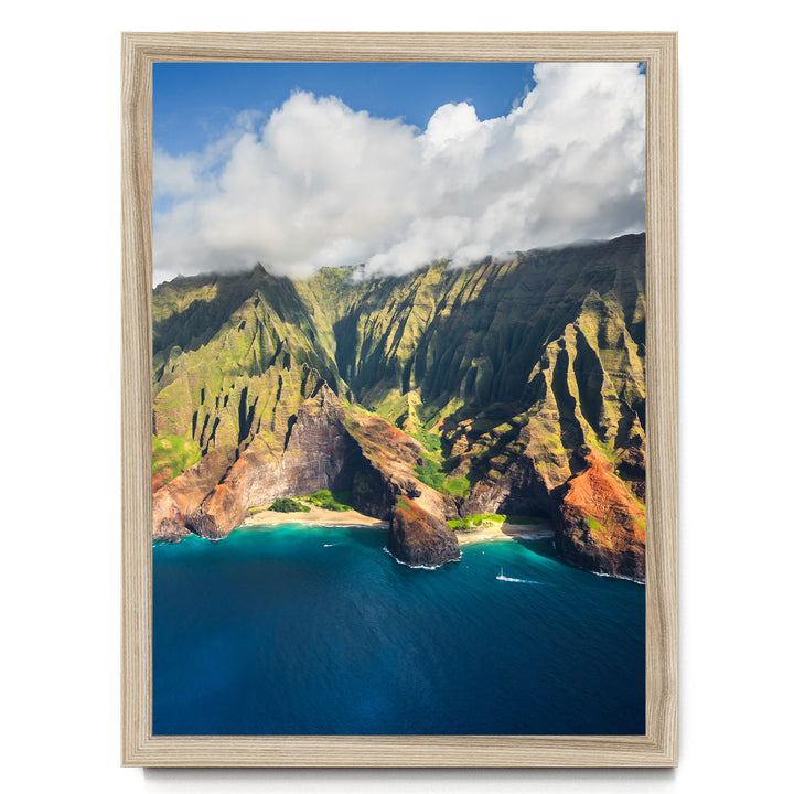 Kauai Cliffs II, Na Pali Coast, Hawaii print in a natural wood frame without mat