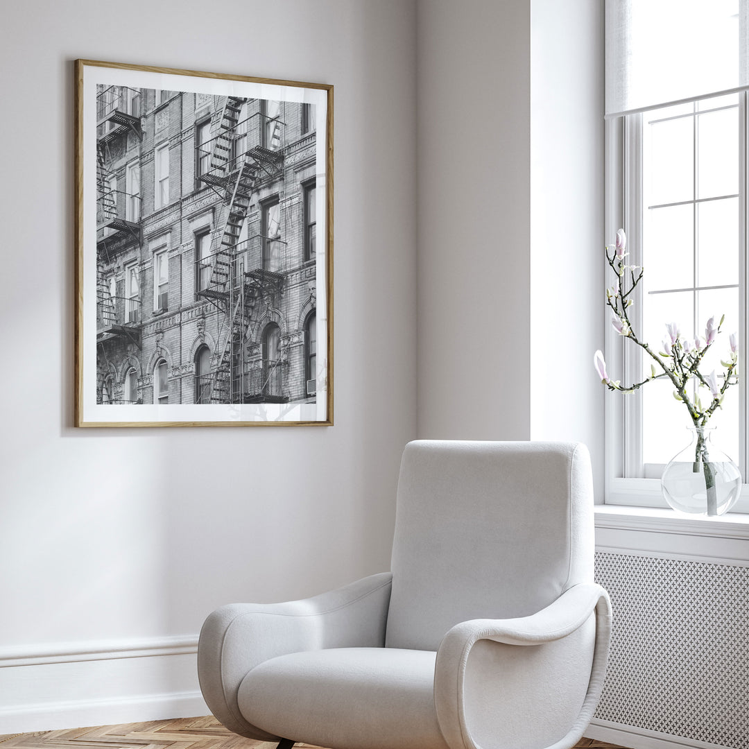 Fire Escapes, New York City – B&amp;W framed wall art in a home interior