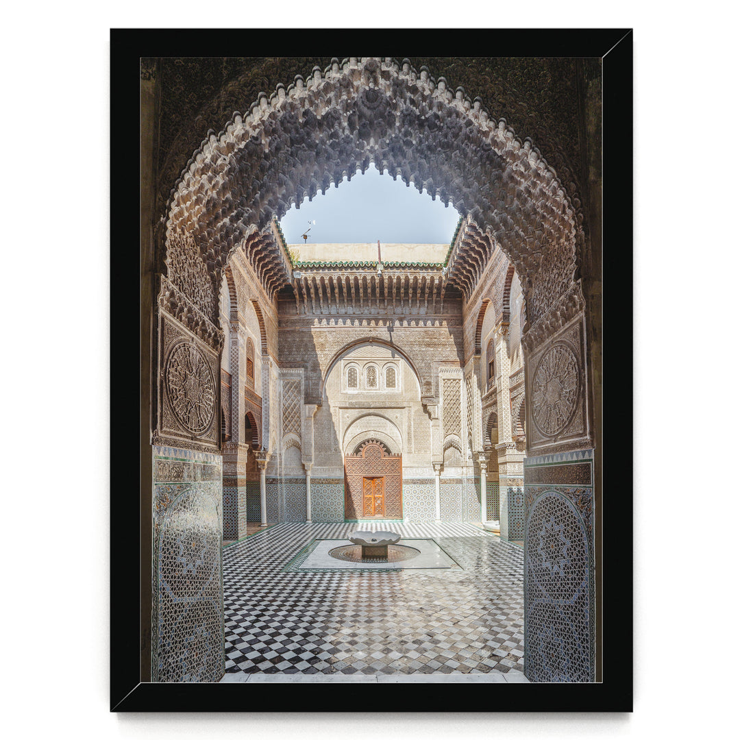 Ornate Madrasa Archway, Fes, Morocco print in a black frame without mat