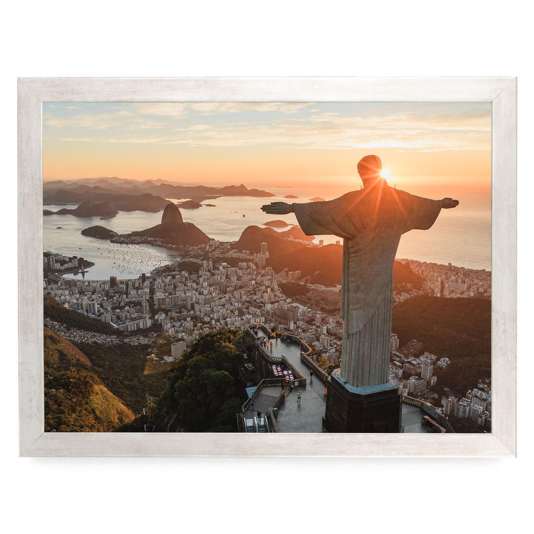 Christ the Redeemer at Sunrise, Rio de Janeiro, Brazil print in a silver frame without mat