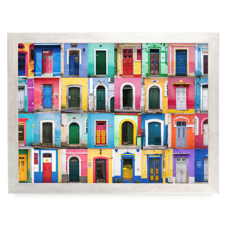 Colorful Doors of Brazil II print in a silver frame without mat