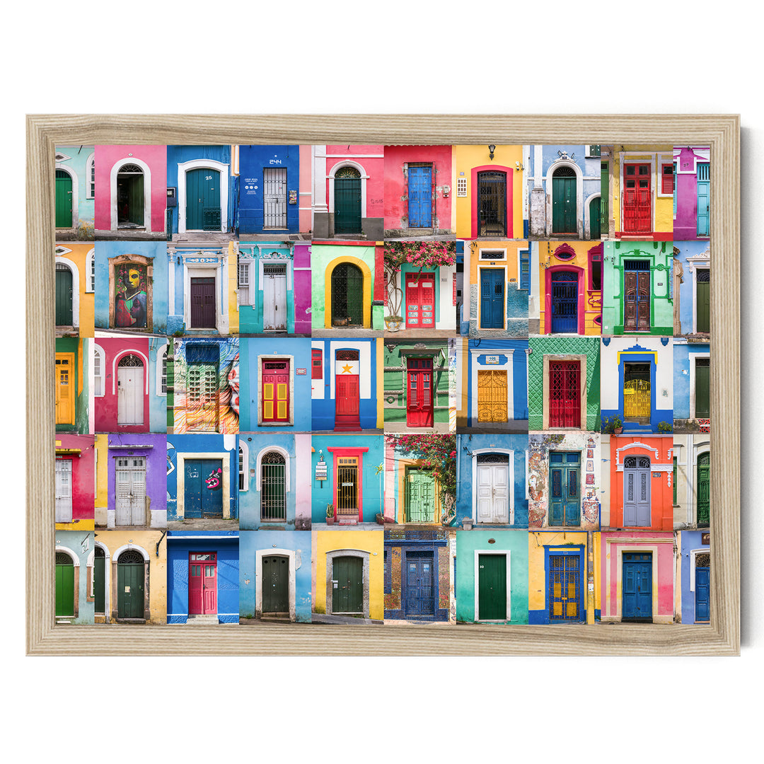 Colorful Doors of Brazil IV print in a natural wood frame without mat