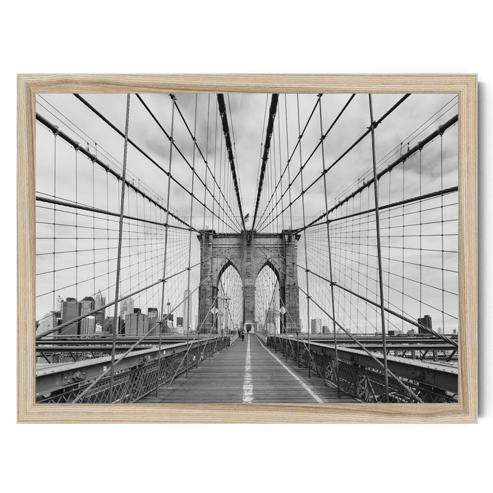 Brooklyn Bridge Walkway, New York City – B&amp;W print in a natural wood frame without mat