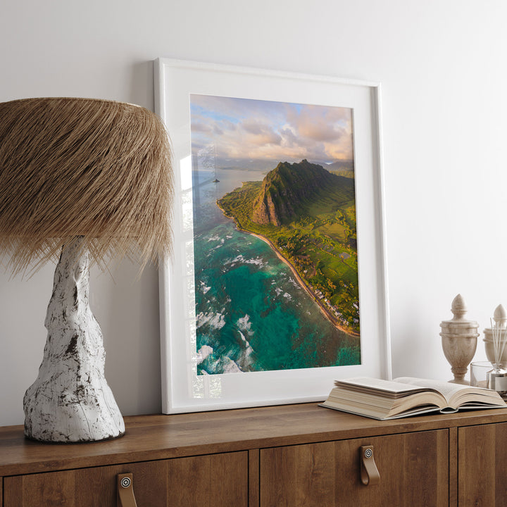 Oahu Sunrise II, Hawaii wall art displayed in a room setting