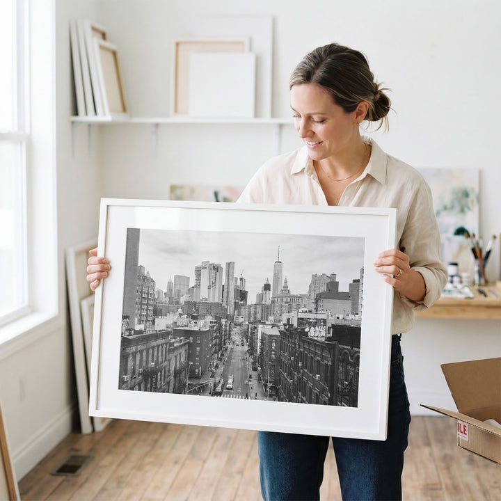 Lower Manhattan Street View, New York City – B&amp;W wall art in a contemporary home
