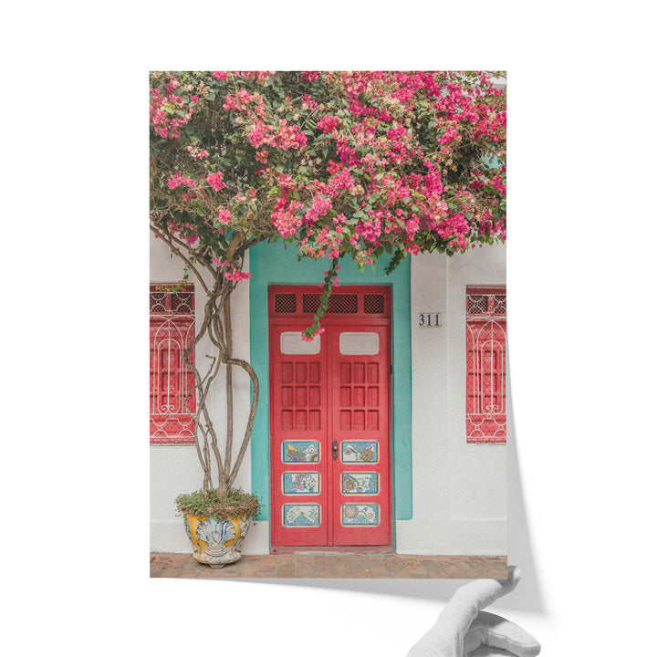 Bougainvillea and Red Door, Olinda, Brazil unframed print on matte fine art paper