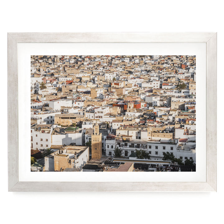 Medina of Rabat from Above, Morocco print in a silver frame with white mat