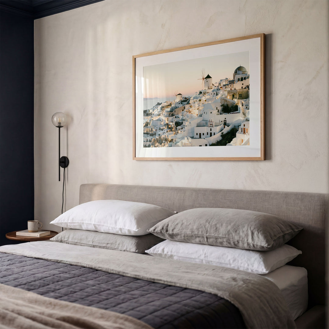 Sunset in Oia IV, Santorini, Greece framed print styled on the wall