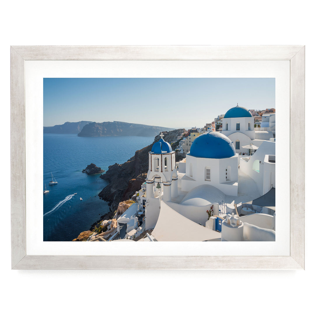 Blue Santorini, Oia, Greece print in a silver frame with white mat