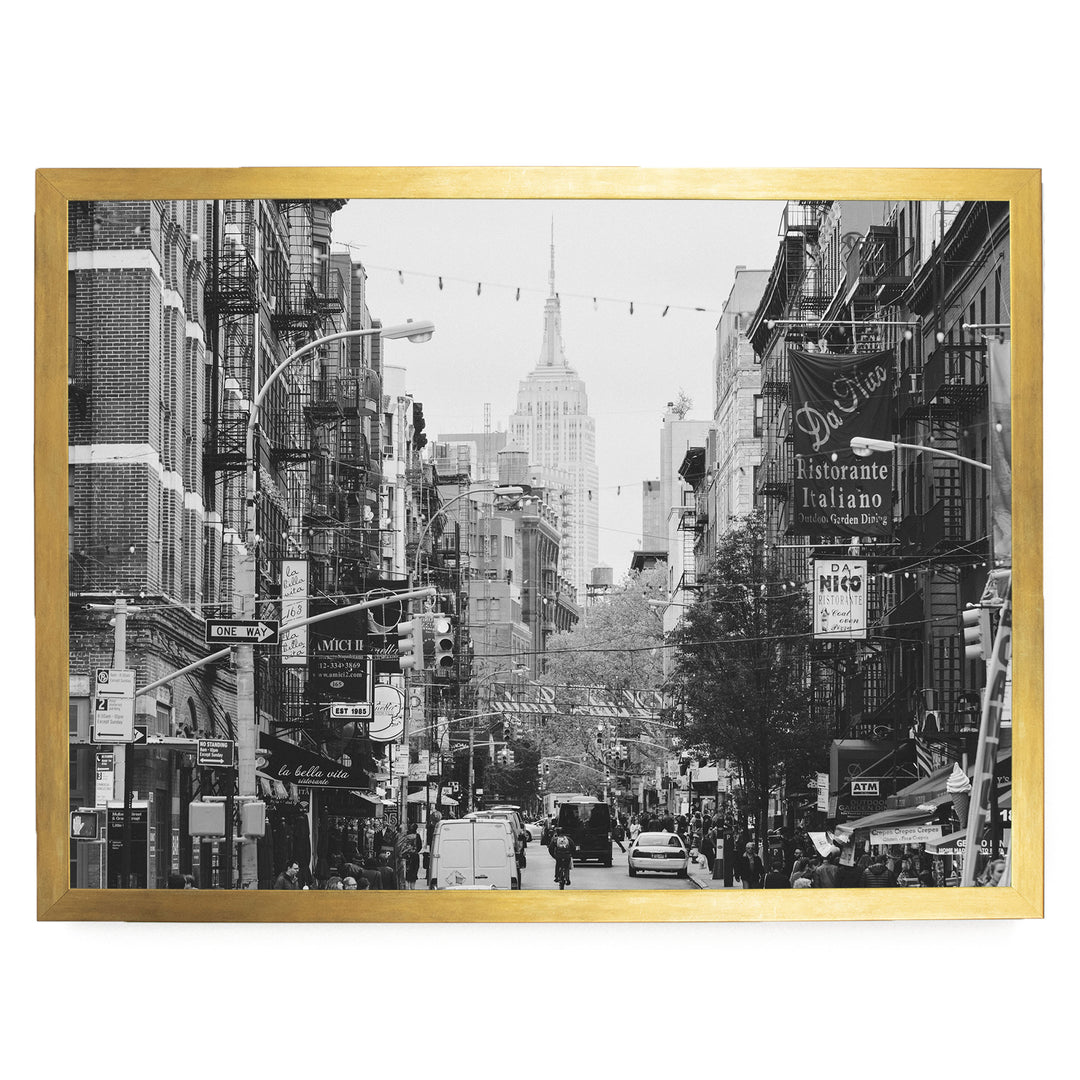 Little Italy and Empire State Building, New York City – B&amp;W print in a gold frame without mat
