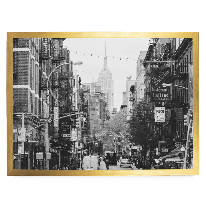 Little Italy and Empire State Building, New York City – B&amp;W print in a gold frame without mat