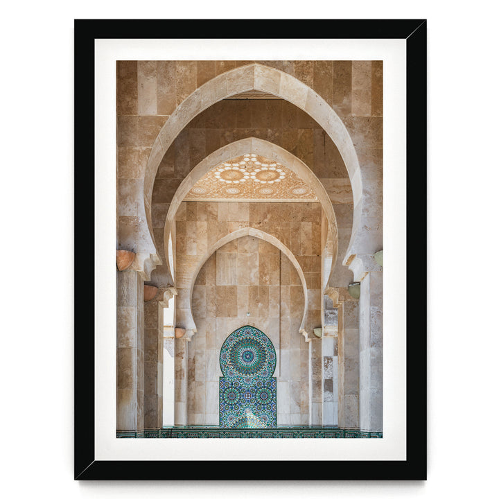 Mosaic Archway, Hassan II Mosque, Casablanca print in a black frame with white mat