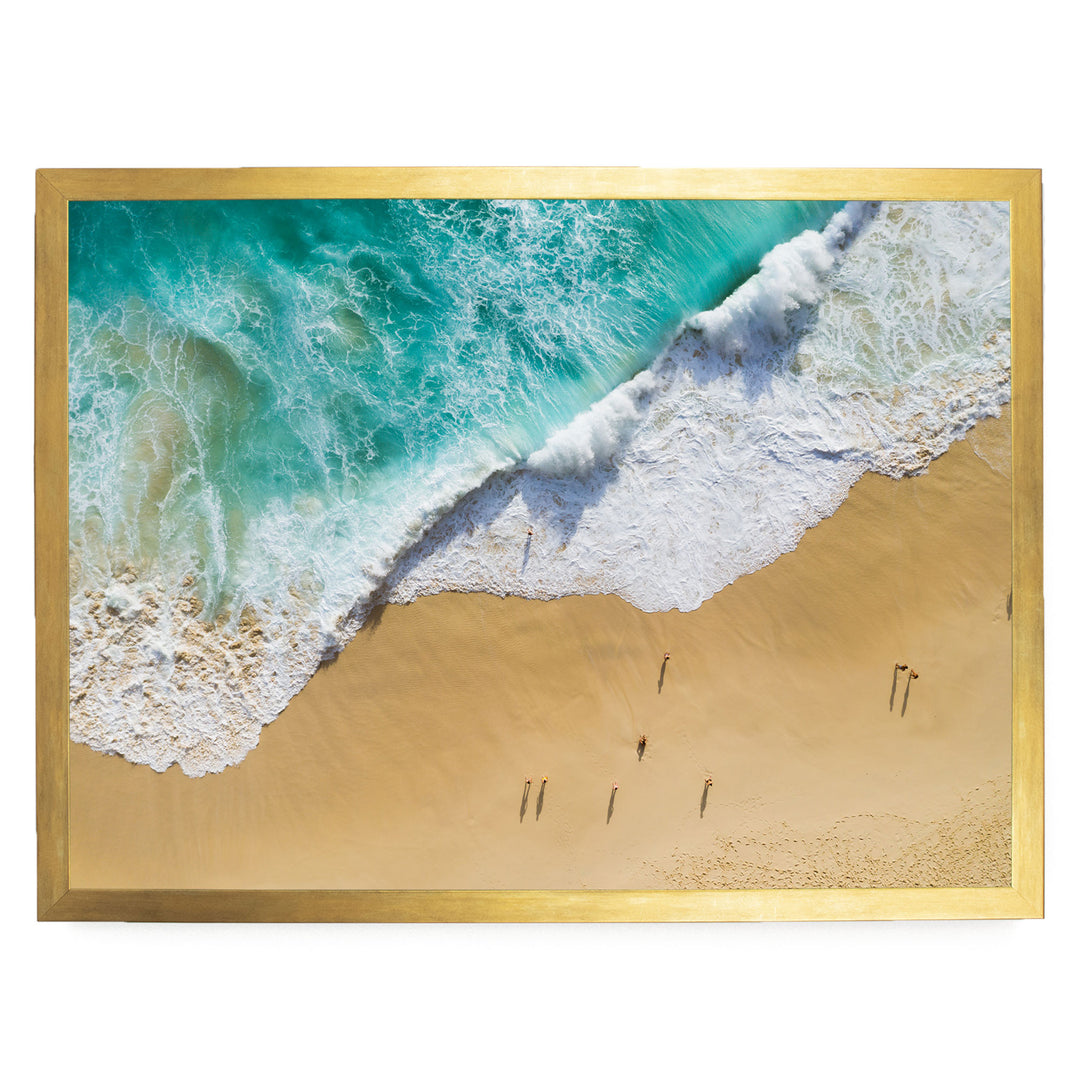 a serene beach scene with a clear turquoise ocean and a sandy shoreline.