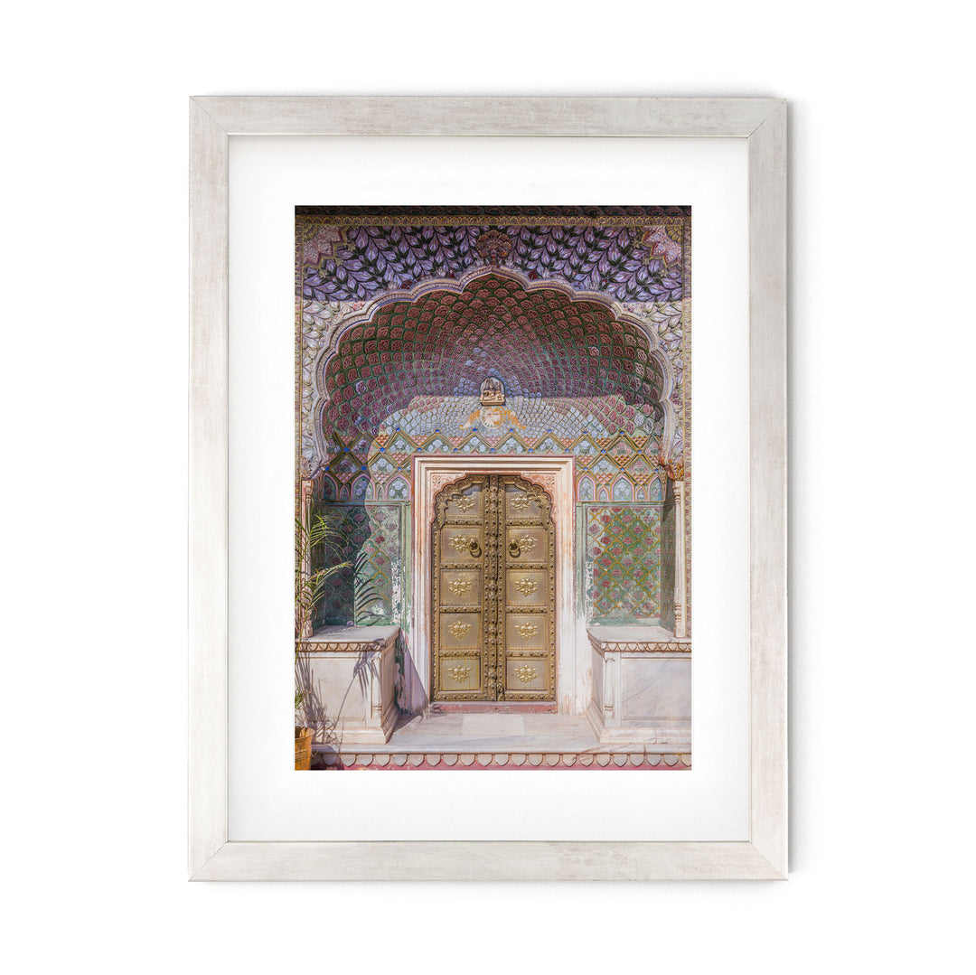 a painting of a doorway in a building