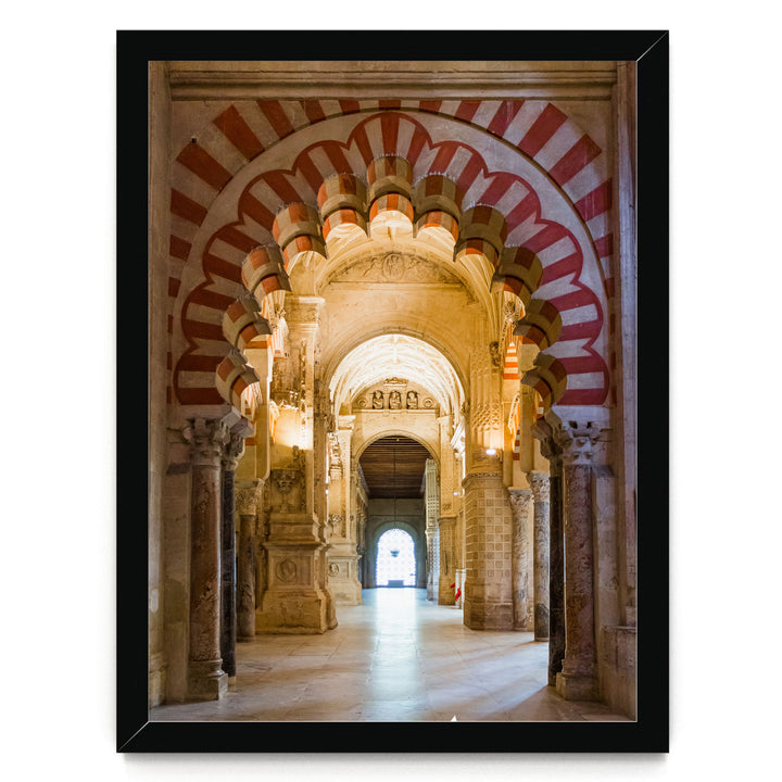 a grand, ornate hallway with arched doorways and columns, creating a sense of depth and architectural interest.