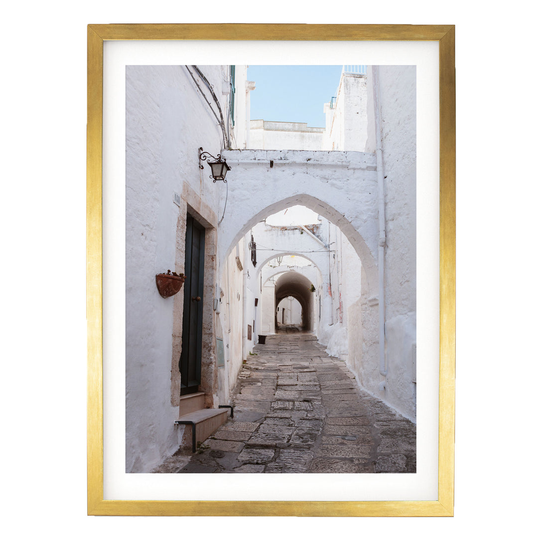 Ostuni, Puglia I, Italy – fine art print in a gold frame with white mat
